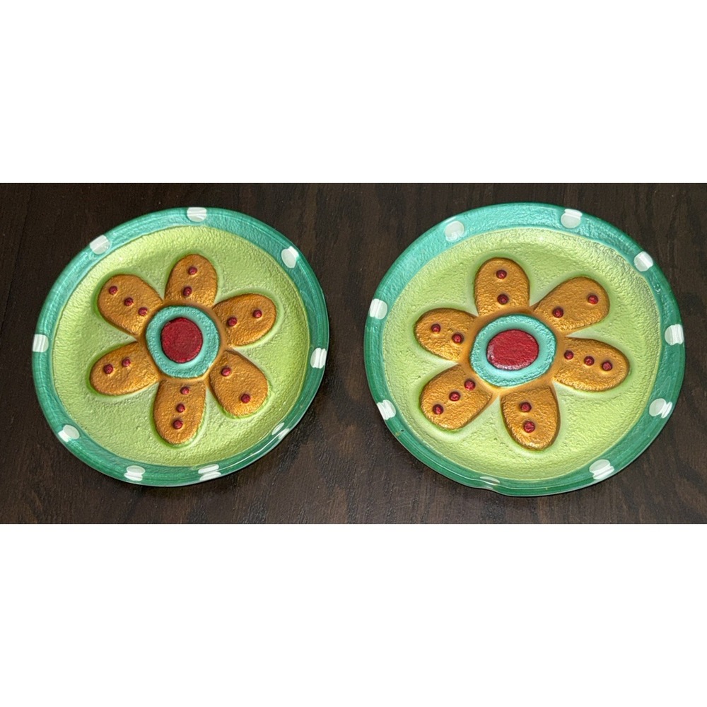 2 Sylvestri By Demdaco Lori Siebert Glass Fusion Daisy Art Glass 6.5" Plates